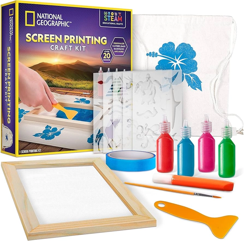 Amazon.com: NATIONAL GEOGRAPHIC Kids Screen Printing Kit - Arts and Crafts Silk Screen Printing Kit with Fabric Paint, Frame, Stencils & Squeegee Plus Drawstring Bag & More, Screen Print, Silkscreening Kit : Arts, Crafts & Sewing