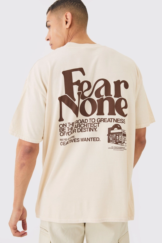 Oversized Wash Fear None Print T-shirt | boohooMAN AU