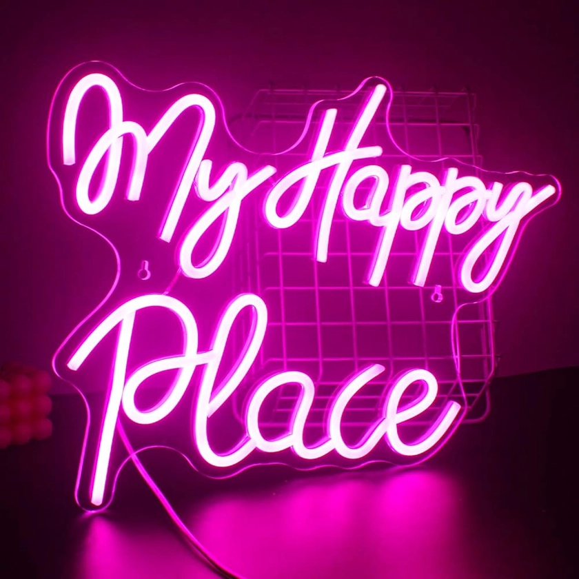 SIGNSHIP my happy place Néon LED néon pour la décoration murale, lettre USB néon grande décoration murale acrylique pour la décoration murale dans la Chambre Salle de jeu Bar décoration de fête : Amazon.fr: Luminaires et Éclairage