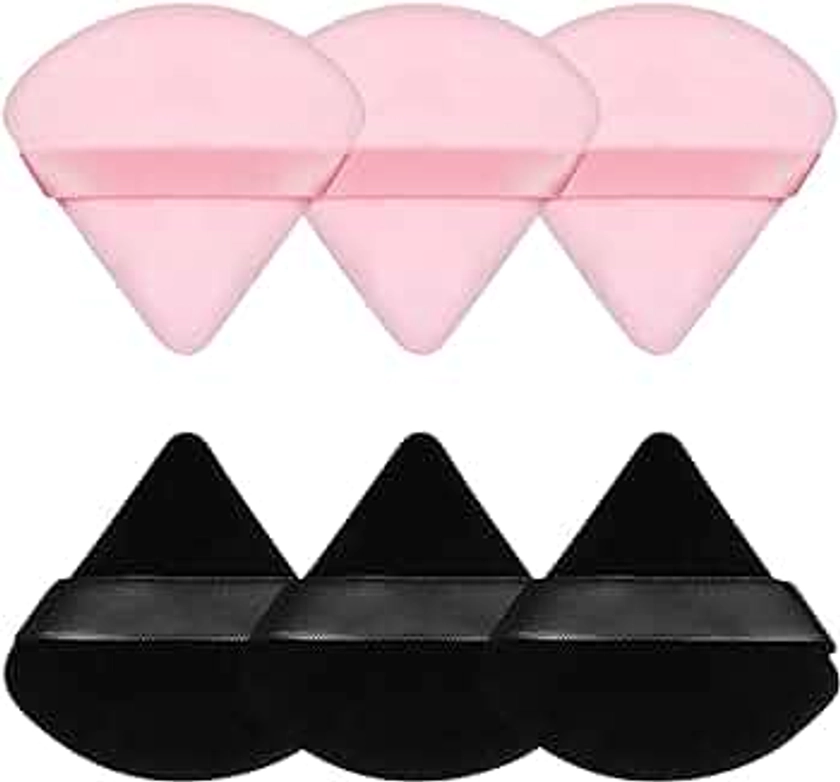 Pimoys 6 Pieces Powder Puff Face Makeup Sponge Soft Velour Triangle Powder Puffs for Loose Powder Setting Powder Cosmetic Foundation Beauty Sponge, Stocking Stuffers Gift for Women (Black, Pink)