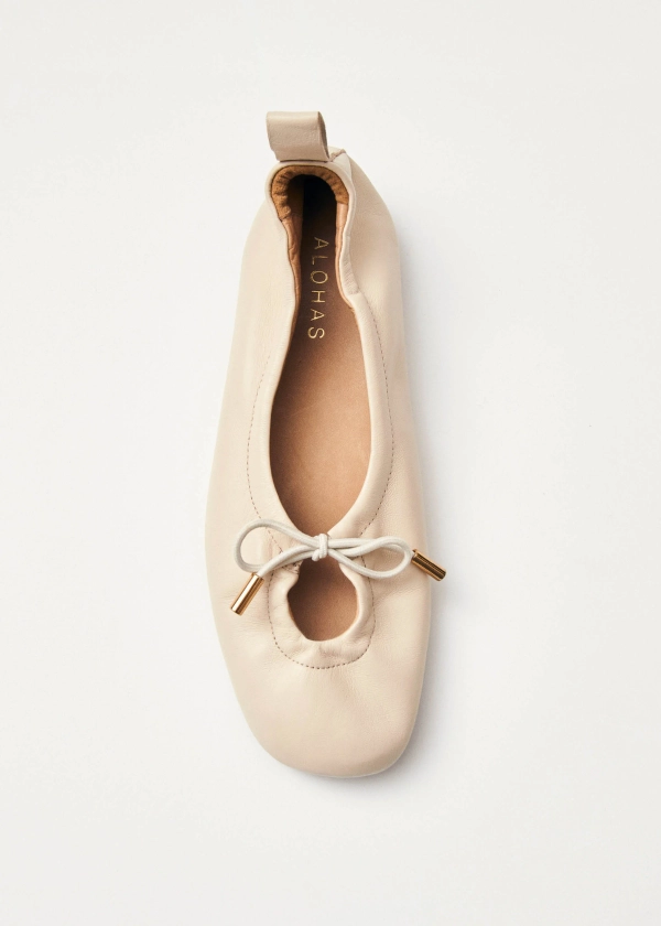 Rosalind Cream Leather Ballet Flats | ALOHAS