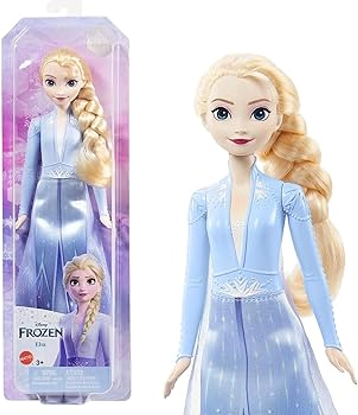 Mattel Disney La Reine des Neiges 2 Poupée Elsa avec tenue emblématique, chaussures, jupe, cape en tissu et accessoires, Jouet Enfant, Dès 3 ans, HLW48