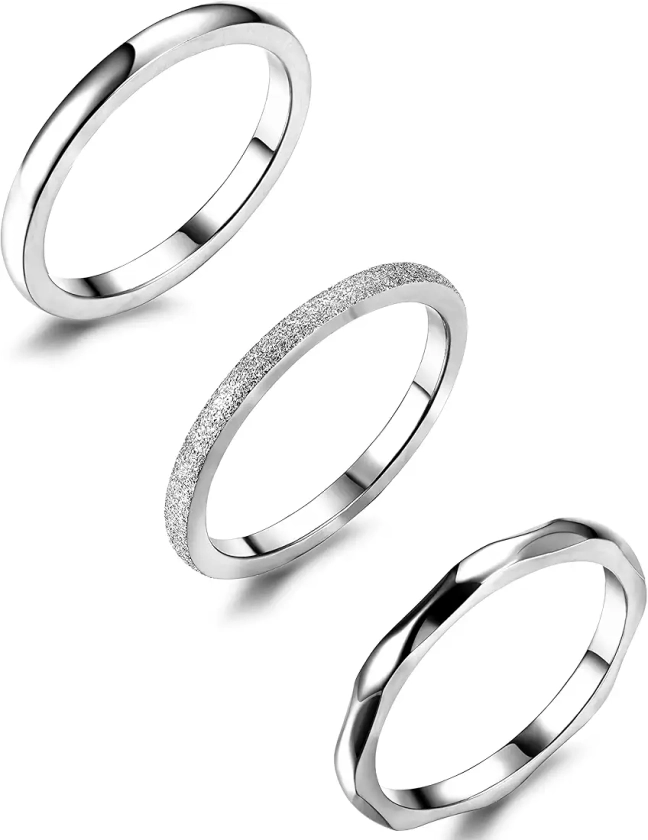 Buy JOERICA 3Pcs 2mm Stainless Steel Women's Stackable Eternity Ring Band Engagement Ring Set 4-9 (Stainless-Steel, Silver Tone, 6) at Amazon.in