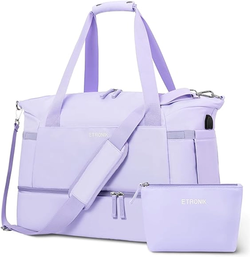 ETRONIK Gym Duffel Bag for Women, E-Purple, Weekender Bag With Usb Charging Port