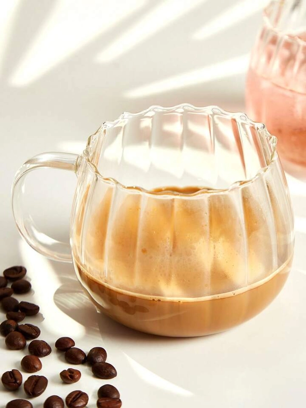 1 tasse en verre borosilicaté créative avec poignée pour jus ou café, forme de citrouille à rayures verticales, tasse de petit déjeuner | Mode en ligne | SHEIN FRANCE