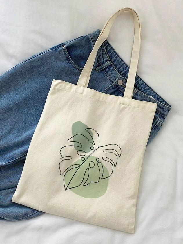 Leaf Graphic Shopper Bag Canvas Casual Style