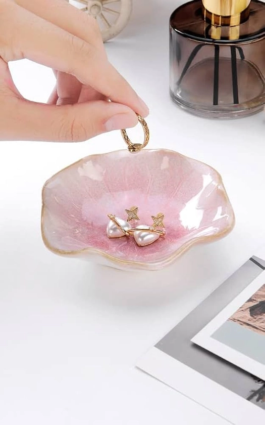 Amazon.com: Lotus Leaf Shape Decorative Ring Tray, Small Key Bowl, Ceramic Trinket Tray Jewelry Dish Organizing Necklace Earrings, Home Decoration for Mom Best Friend Sister, Pink. : Clothing, Shoes & Jewelry