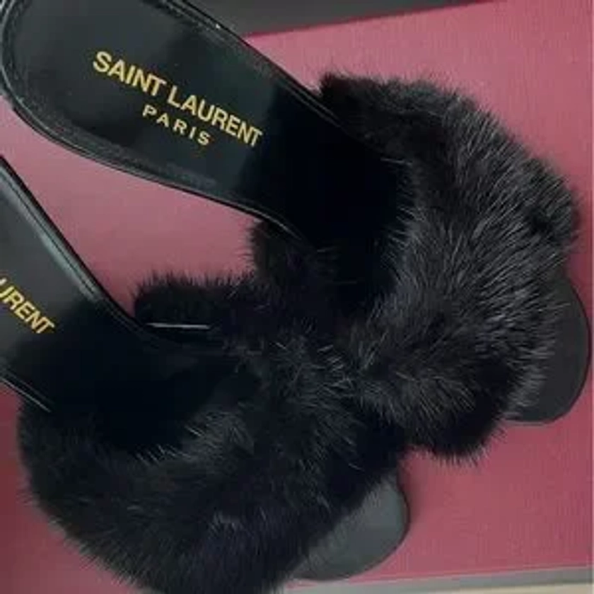 Saint Laurent "Gippy" mule sandals in faux fur