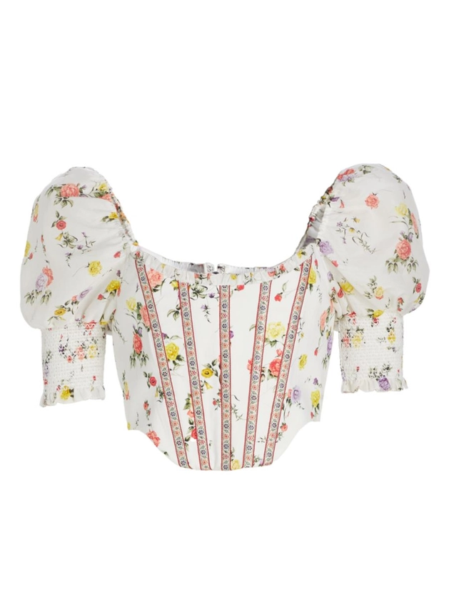Audie Floral Puff-Sleeve Corset Top