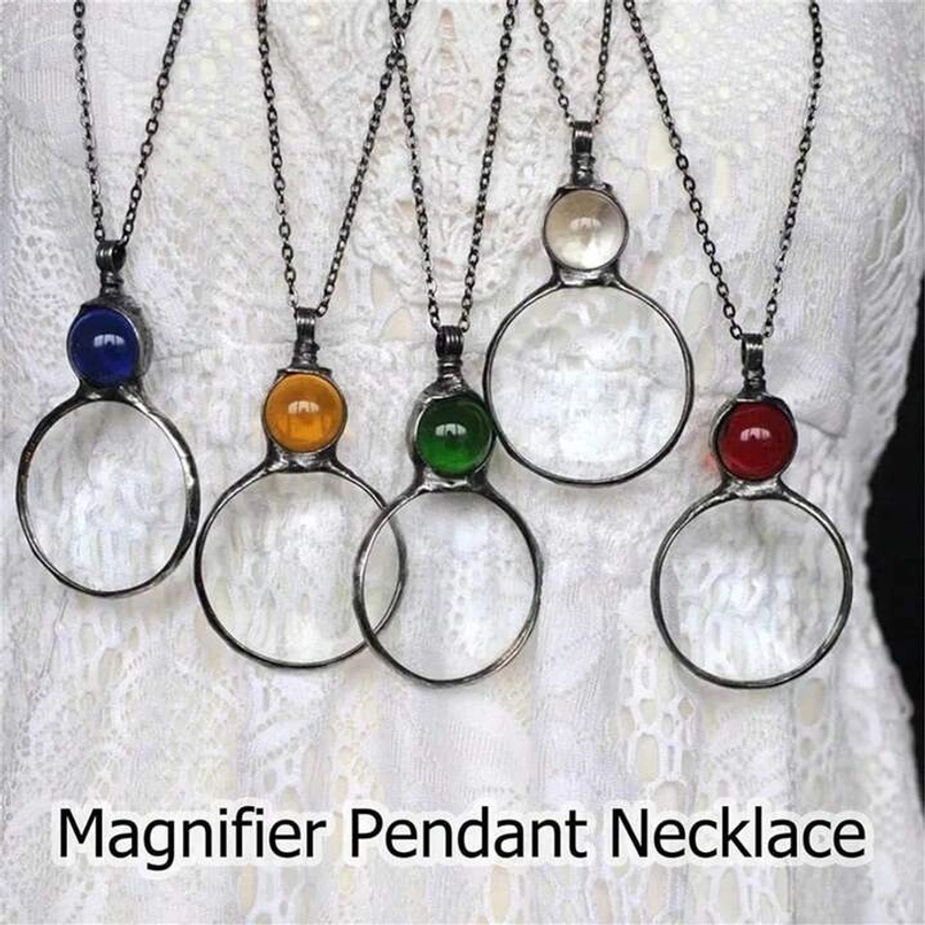 1pc Magnifying Glass Decorative Necklace Mother\ Day Gift Magnifying Glass Pendant Necklace For Grandma And Mom