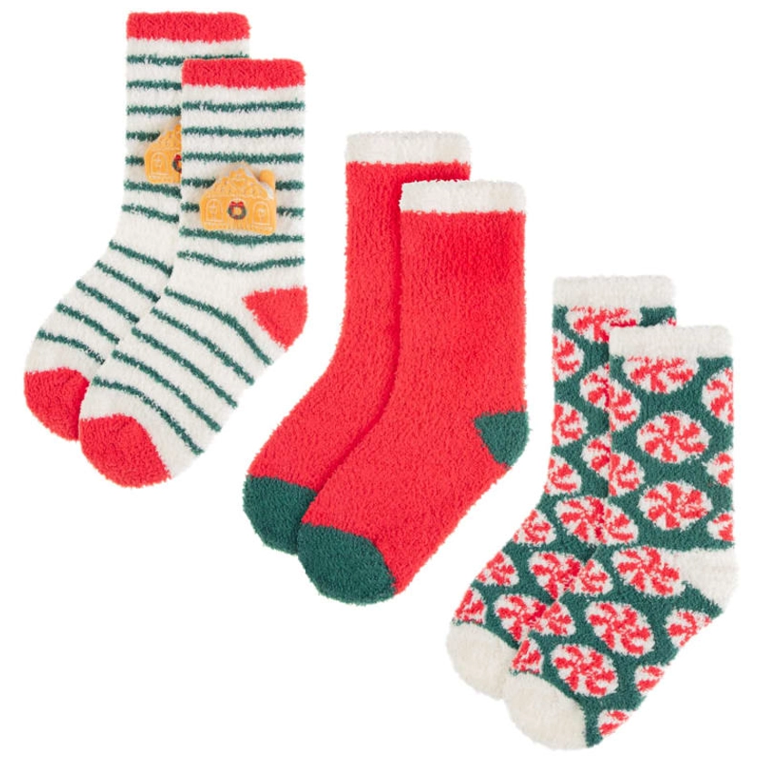 Ladies Christmas Cosy Socks 3pk - Gingerbread House