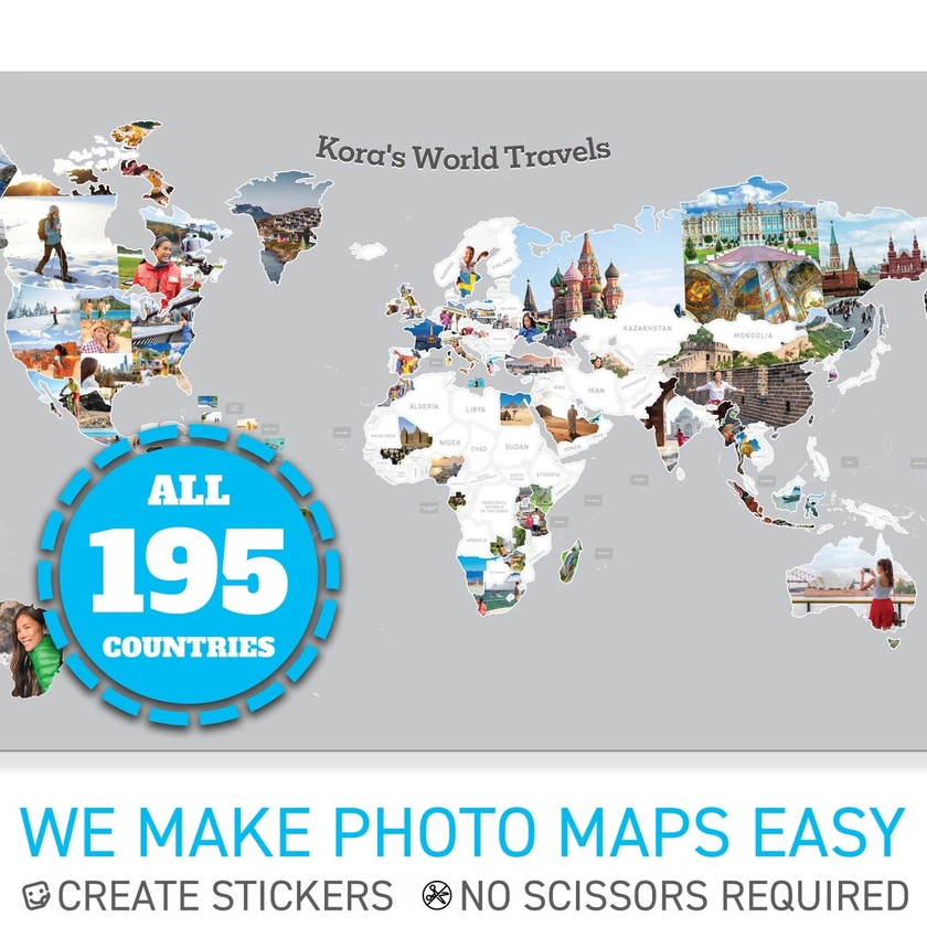 Personalized Giant World Photo Map 5' X 3' Every Country in the World Works With Photomaps.com Stickers Light Grey - Etsy