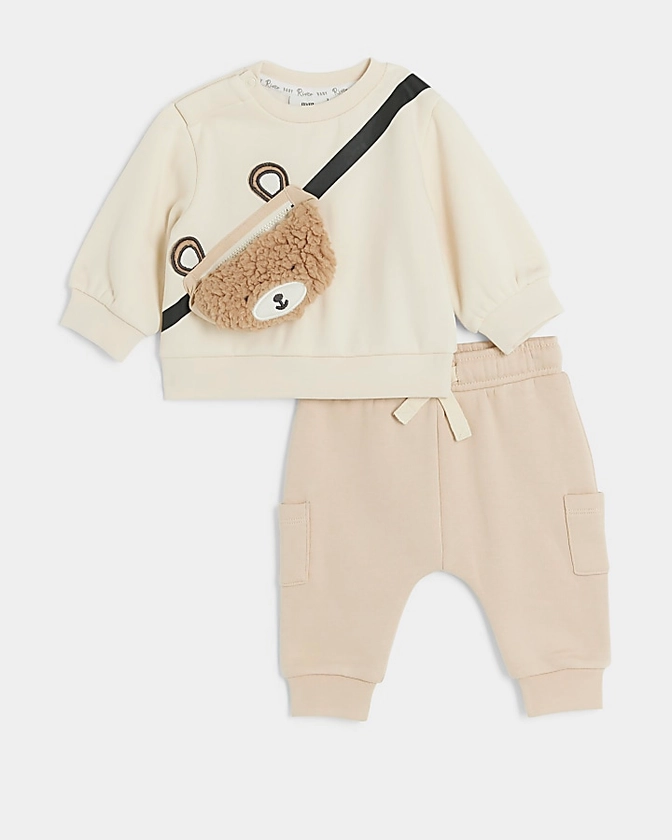 Baby boys beige bear sweatshirt set | River Island