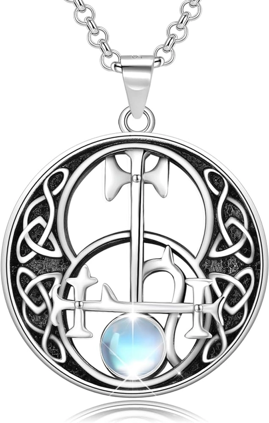 Sigil of Lilith Necklace 925 Sterling Silver Moonstone Lilith Sigil Pendant Necklace Protection Pagan Witch Witchy Jewelry Amulet Gifts for Women Girls Mom Wife