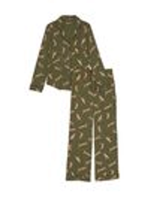 Olive Green Leopard Modal Long Pyjama Set