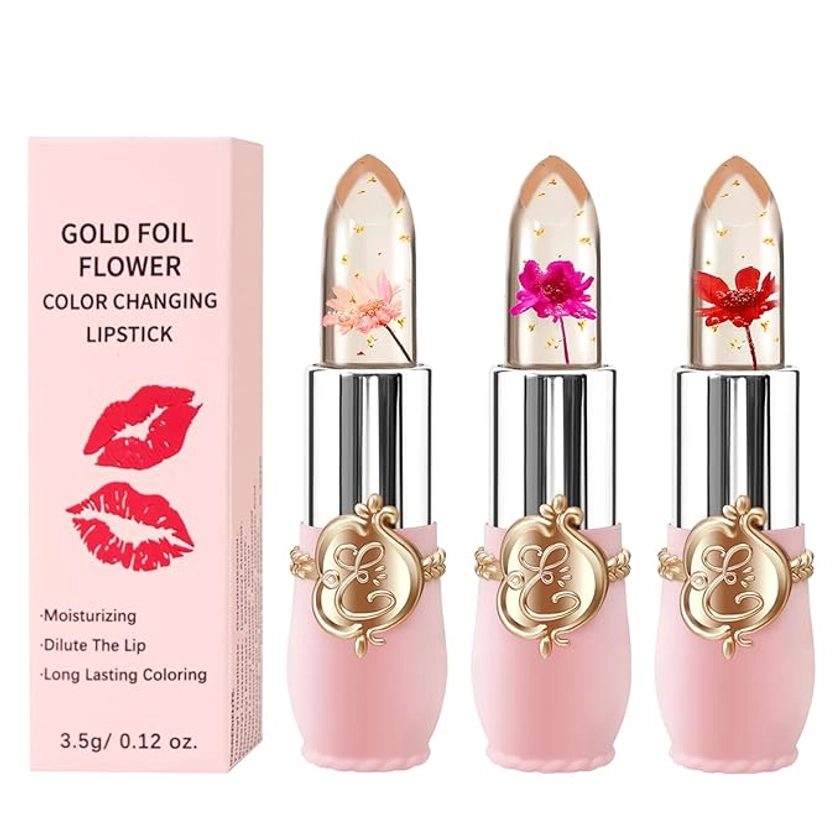 Amazon.com : 3 Pcs/Set Flower Jelly Lipstick Set Temperature Change Moisturizer Long Lasting Nutritious Balm Magic Color Change Lip Gloss (3Pcs Flower Jelly Lipstick A) : Beauty & Personal Care