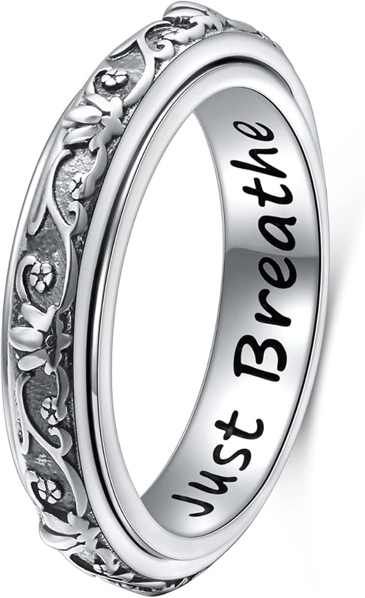 Ladytree Anxiety Relieve Rings 925 Sterling Silver Spinner Fidget Ring Worry Stress Relieving Boredom ADHD Autism Ring Platinum Plated Jewelry Birthday Gifts for Women Men