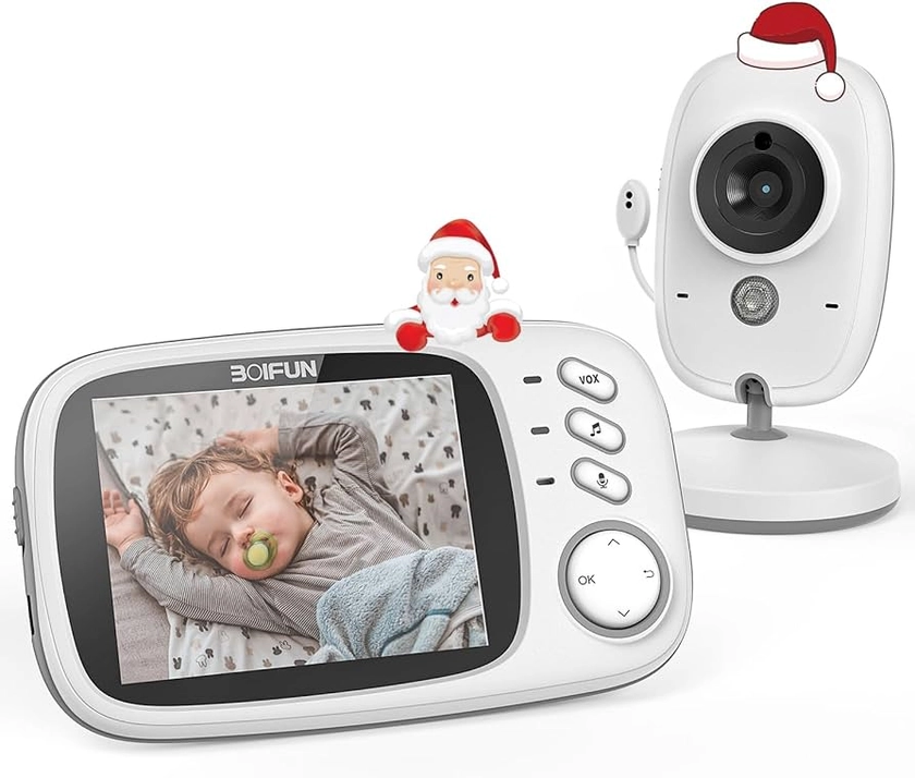 BOIFUN 3.2”Babyphone Camera, Camera Bebe 720P, Vision Nocturne, Communication Bidirectionnelle, Capteur de Température, Berceuses, VOX