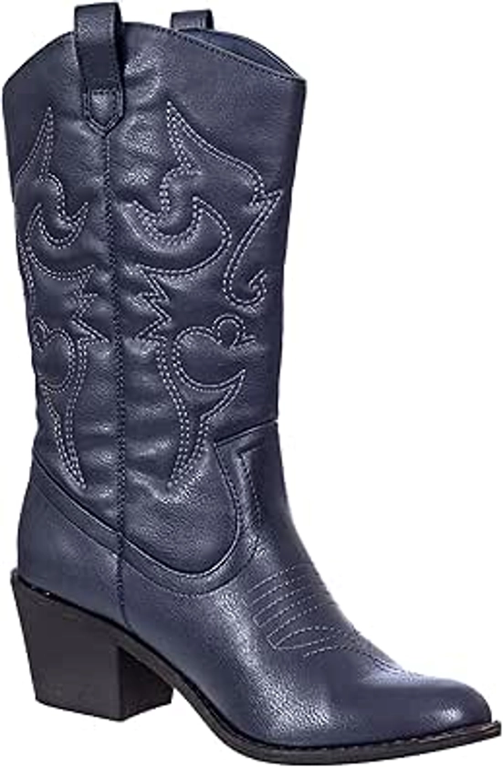 Amazon.com | Charles Albert Womens Boot Embroidered Modern Western Cowboy, Navy (9) Cowboy Style_Navy_9 | Mid-Calf