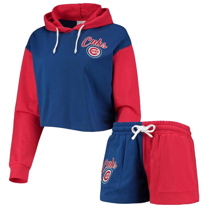 Chicago Cubs FOCO Women's Color-Block Pullover Hoodie & Shorts Lounge Set - Royal/Red