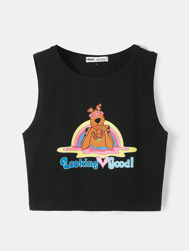 SCOOBY-DOO X SHEIN Cartoon And Letter Graphic Tank Top