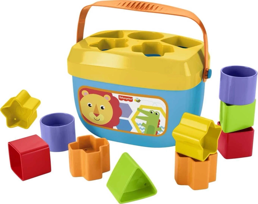 Fisher-Price Baby’s First Blocks Shape Sorting Toy with Storage Bucket, 12 Pieces