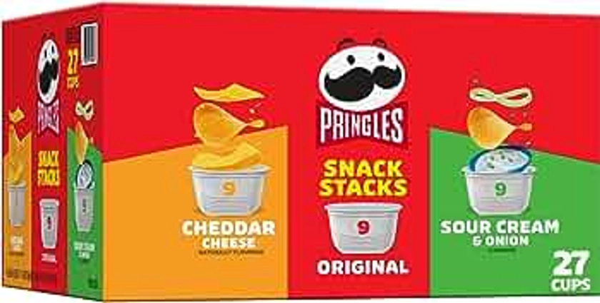 Pringles Potato Crisps Chips, Lunch Snacks, On-the-Go Snacks, Snack Stacks, Variety Pack, 19.3oz Box (27 Cups) 