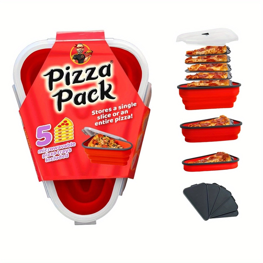 * Pizza Storage Solution - Adjustable Silicone Container With 5 Microwaveable Dividers, Red