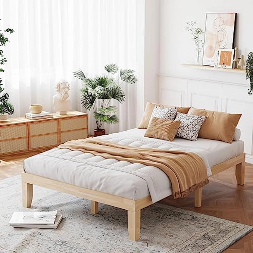 Amazon.com: 14-Inch Full Wood Platform Bed Frame by Giantex - Minimalist Style, Heavy Duty Rubber Wood Slats, Easy Assembly, No Box Spring Needed : Home & Kitchen