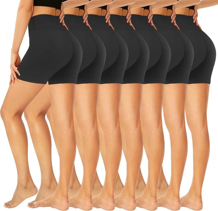 GROTEEN 7 Pack High Waisted 5''/8'' Biker Shorts for Women - Super Soft Black Workout Yoga Running Spandex Shorts