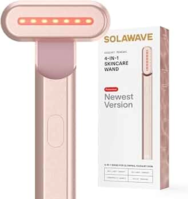 Solawave 4-in-1 Red Light Therapy Facial Wand | Anti-Aging Red Light Therapy for Face and Neck | Galvanic Microcurrent Gua Sha Facial Massager | Wrinkle Reduction | Solawave Original | Rose Gold