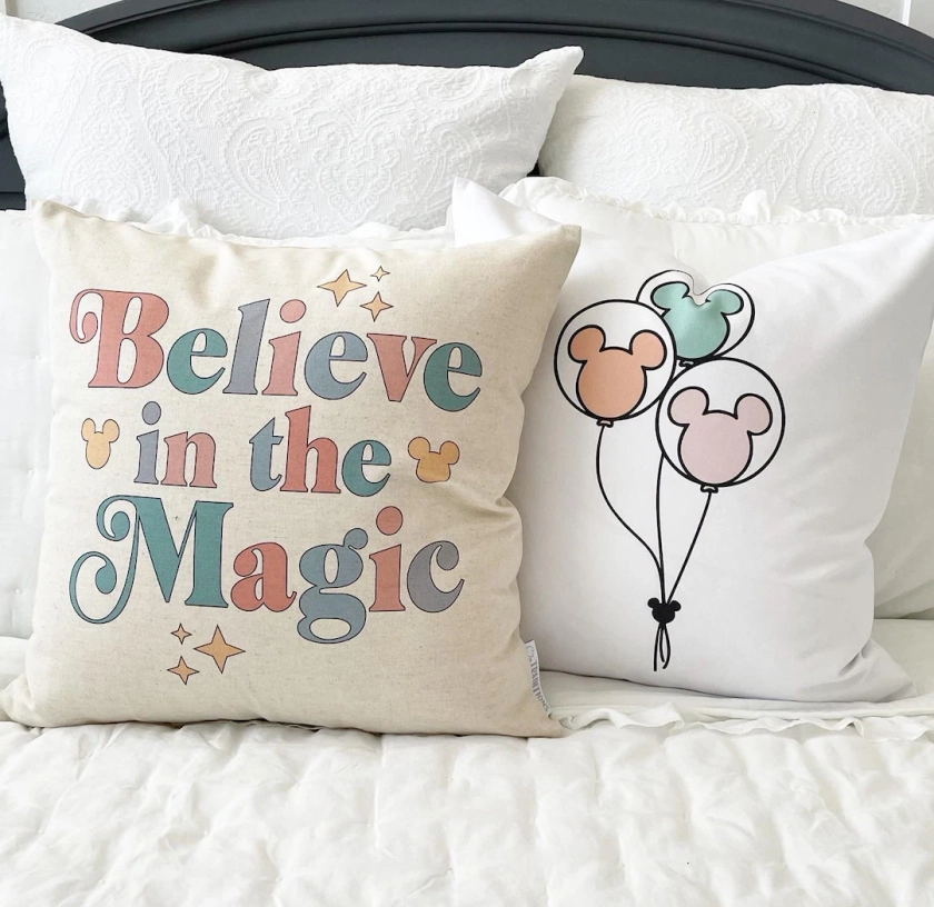 Happiest Place on Earth Pillow Covers, Disney Pillow Covers, Disney Decor, Believe in the Magic, Disney Balloons - Etsy