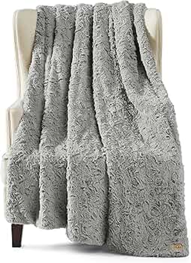 UGG 10485 Adalee Soft Faux Fur Reversible Accent Throw Blanket Luxury Cozy Fuzzy Fluffy Hotel Style Boho Home Decor Luxurious Soft Blankets for Sofa, 70 x 50-Inch, Seal