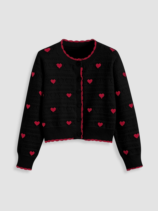 Tessuto in maglia Cardigan con bottoni a cuore e scollo tondo For Scuola Casual per tutti i giorni