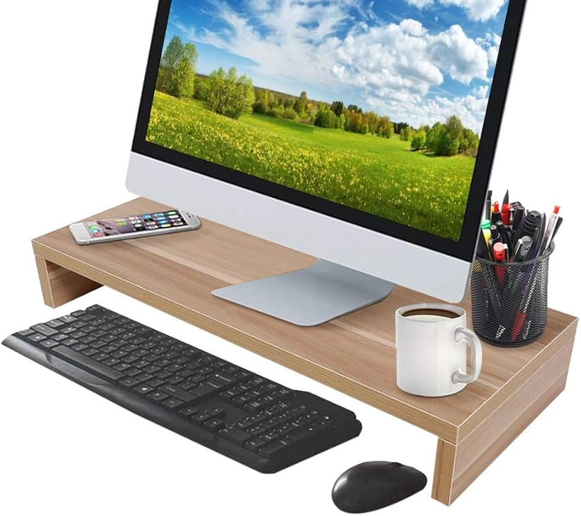 Desktop Monitor Stand, Heavy Duty Wooden Monitor Riser Computer/Laptop/TV Screen Riser 15 mm MDF for Office and Home, 50 × 20 × 7.7 cm (Burly Wood)