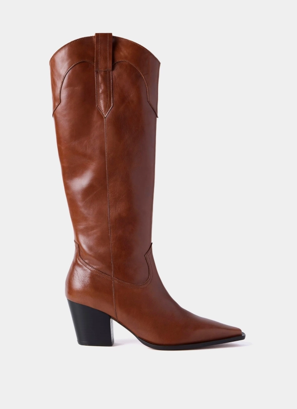 Tan Leather Cowboy Long Boots