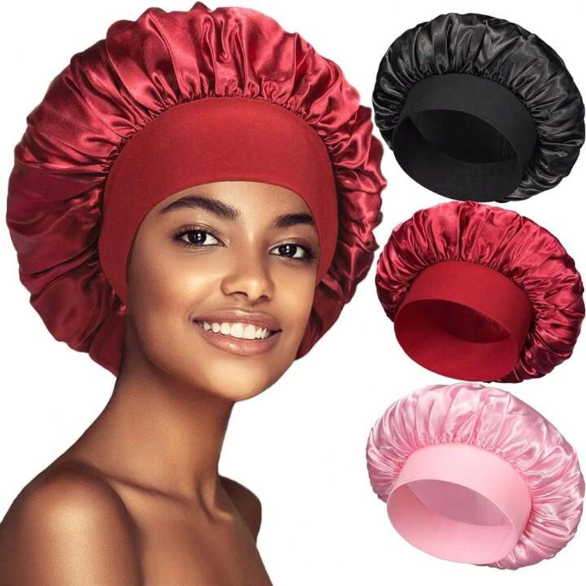 1 pieza de gorro-cubre cabello de raso con amplio borde para protección del cabello y alta elasticidad para mujeres, gorro de satén