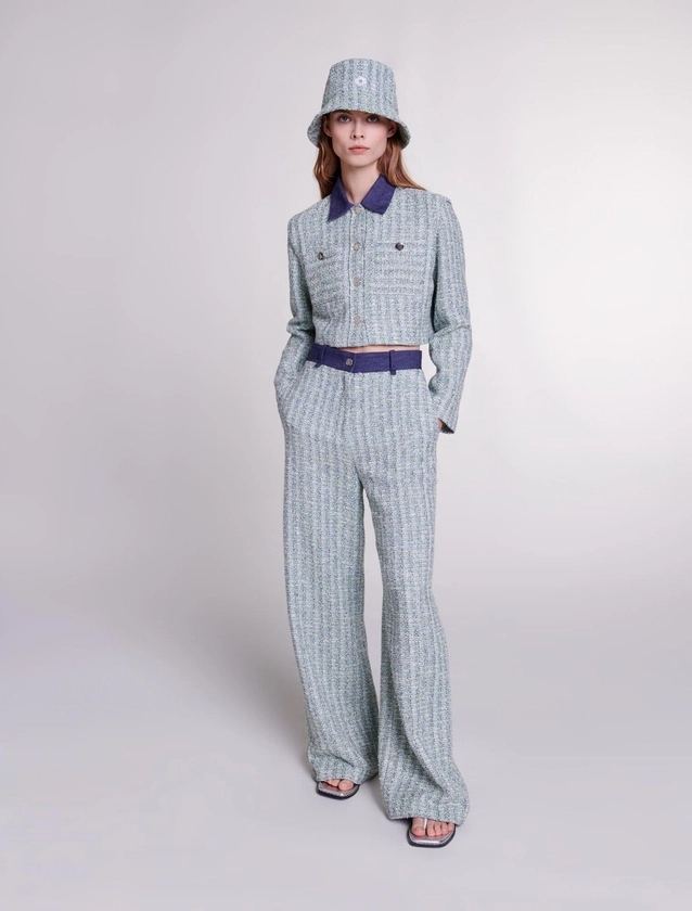 Wide-leg tweed trousers