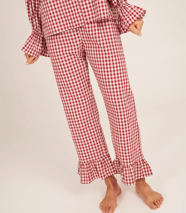 Pantalon de Pyjama en Coton à Carreaux Rouge