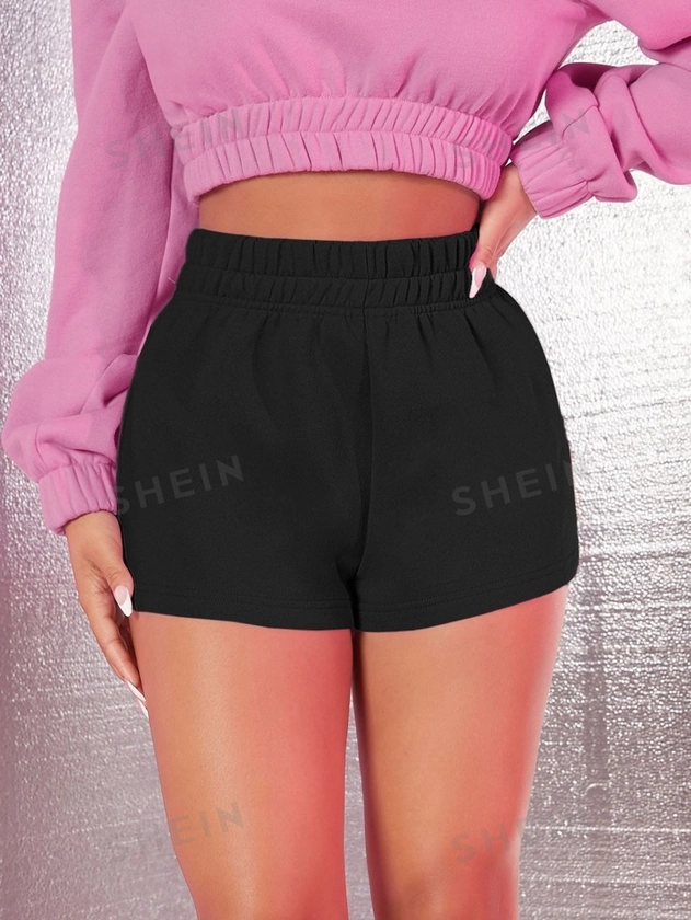 SHEIN SXY Elastic Waist Solid Shorts
