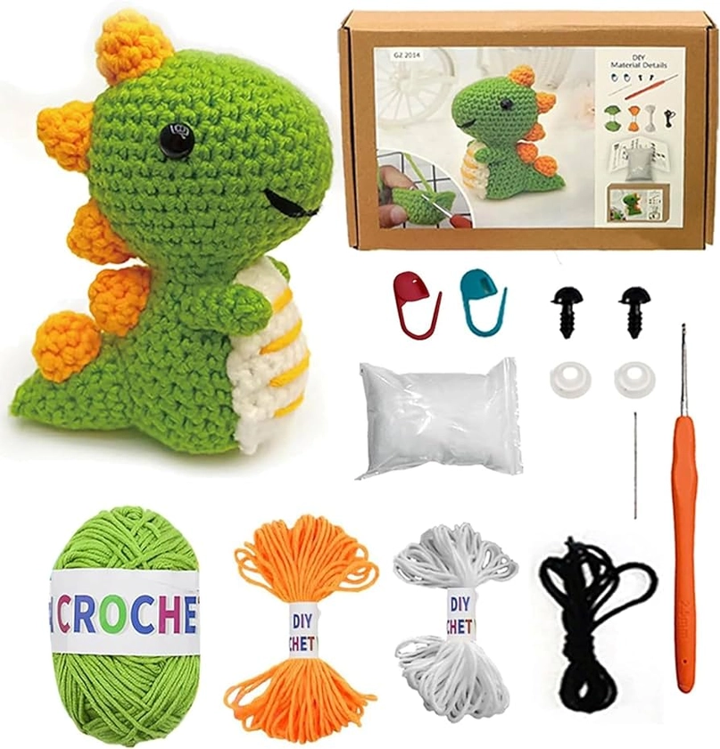 Crochet Kit for Beginners Adults, Beginner Crochet Kit for Adults and Kids Learn to Crochet Kit Dinosaur, Crochet Starter Kit Knitting with Step-by-Step Video Tutorial (1 Dinosaur)