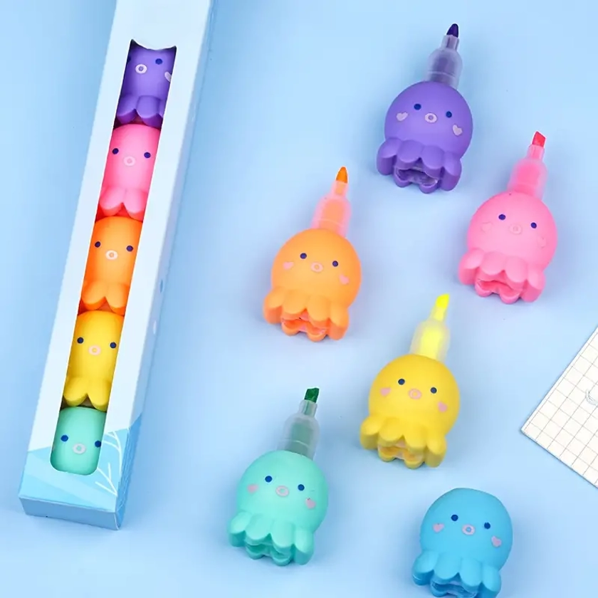 6-Pack of Small Octopus-Shaped Highlighters - 3mm Tip for Vibrant Colors!