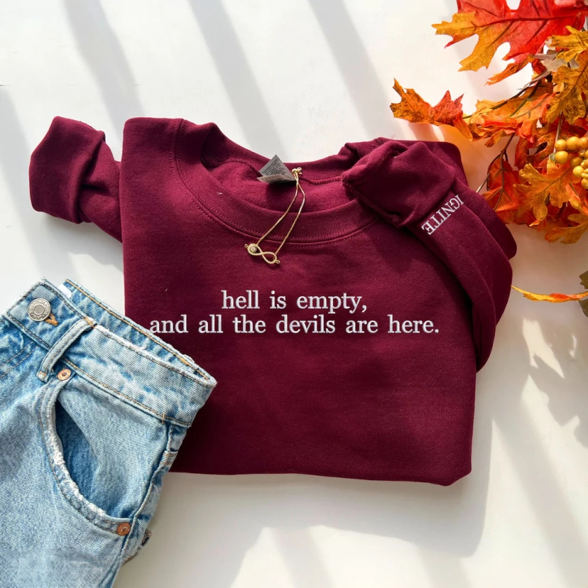 Comfort Colors® Shatter Me Embroidered Sweatshirt, Hell is Empty Hoodie, Aaron Warner Embroidered Shirt, Cute Book Lover Shirt - Etsy Australia