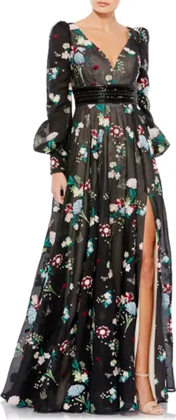 Mac Duggal Floral Embroidered Long Sleeve Gown | Nordstrom