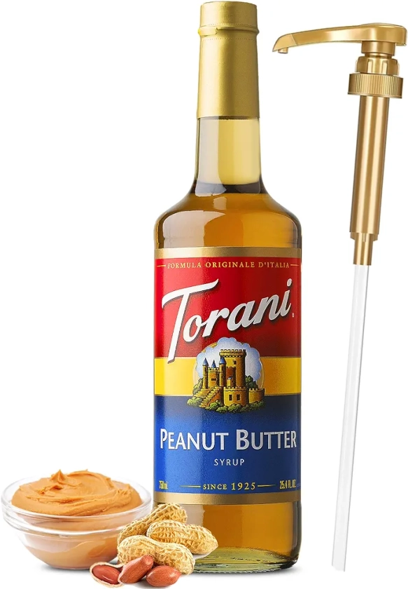 Torani Peanut Butter Syrup with Little Squirt Syrup Pump, 750ml 25.4 Ounces