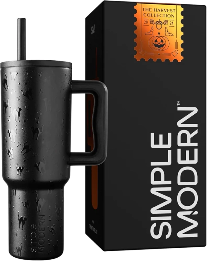 Simple Modern Halloween 40 oz Tumbler with Handle and Straw Lid | Leak-Proof Insulated Stainless Steel Water Bottle Travel Mug | Gifts for Women Men Him Her | Trek Signature | Black Cats