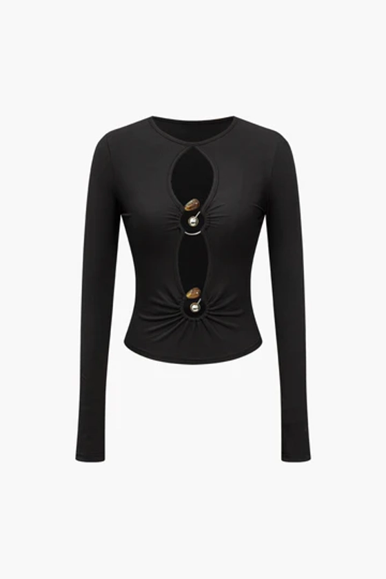 Bead Detail Cut Out Long Sleeve Top