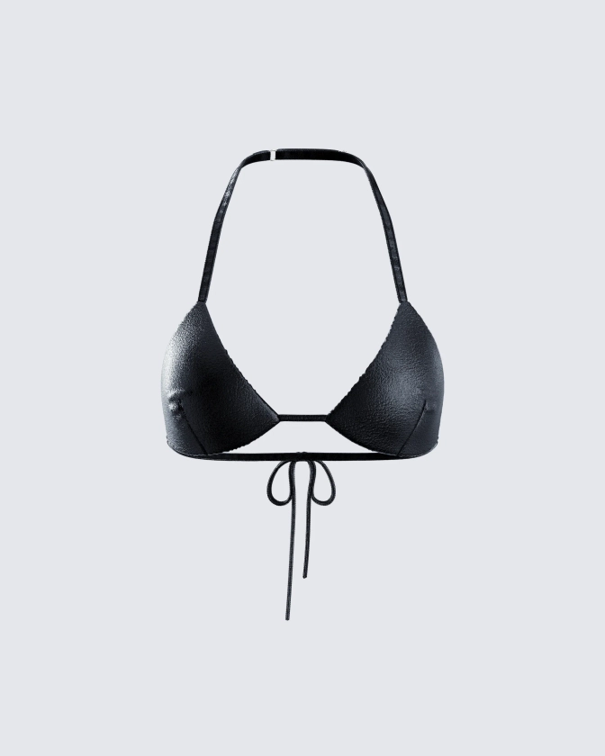 Zaria Black Vegan Leather Bikini Top