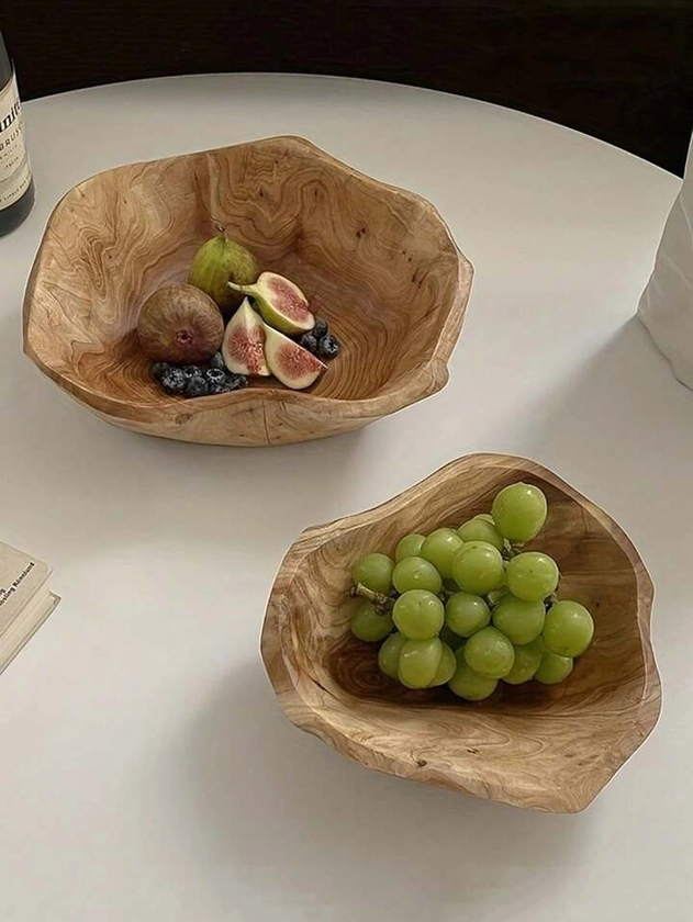 1pc Irregular Large Capacity Vintage Wooden Fruit Plate For Living Room Coffee Table, Snacks Plate Wooden Bowl