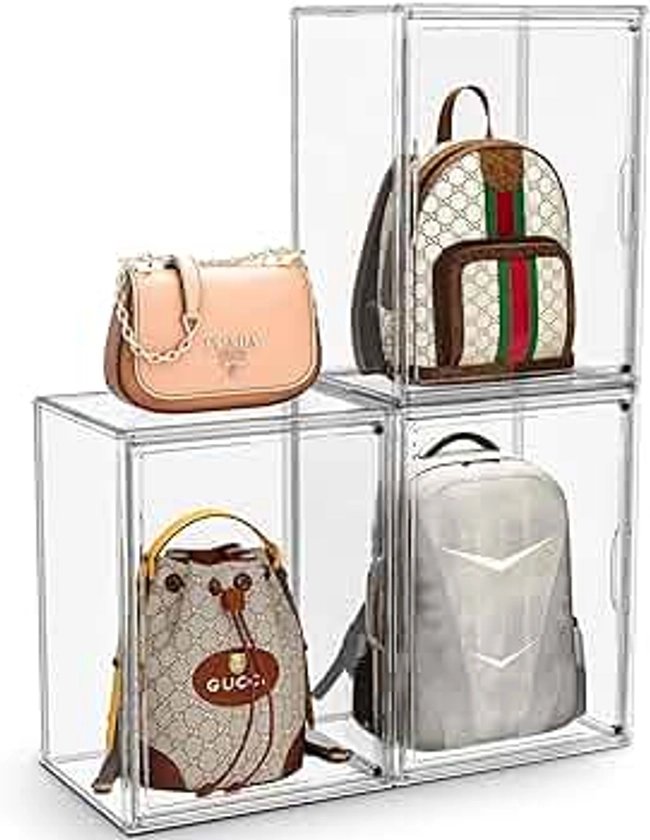 Purse Storage Organizer for Closet 3 Packs Clear Handbag Storage Organizer Acrylic Display Case for Handbag/Purse Stackable Bag Organizer with Magnetic Door for Wallet, Hats, XXX-Large